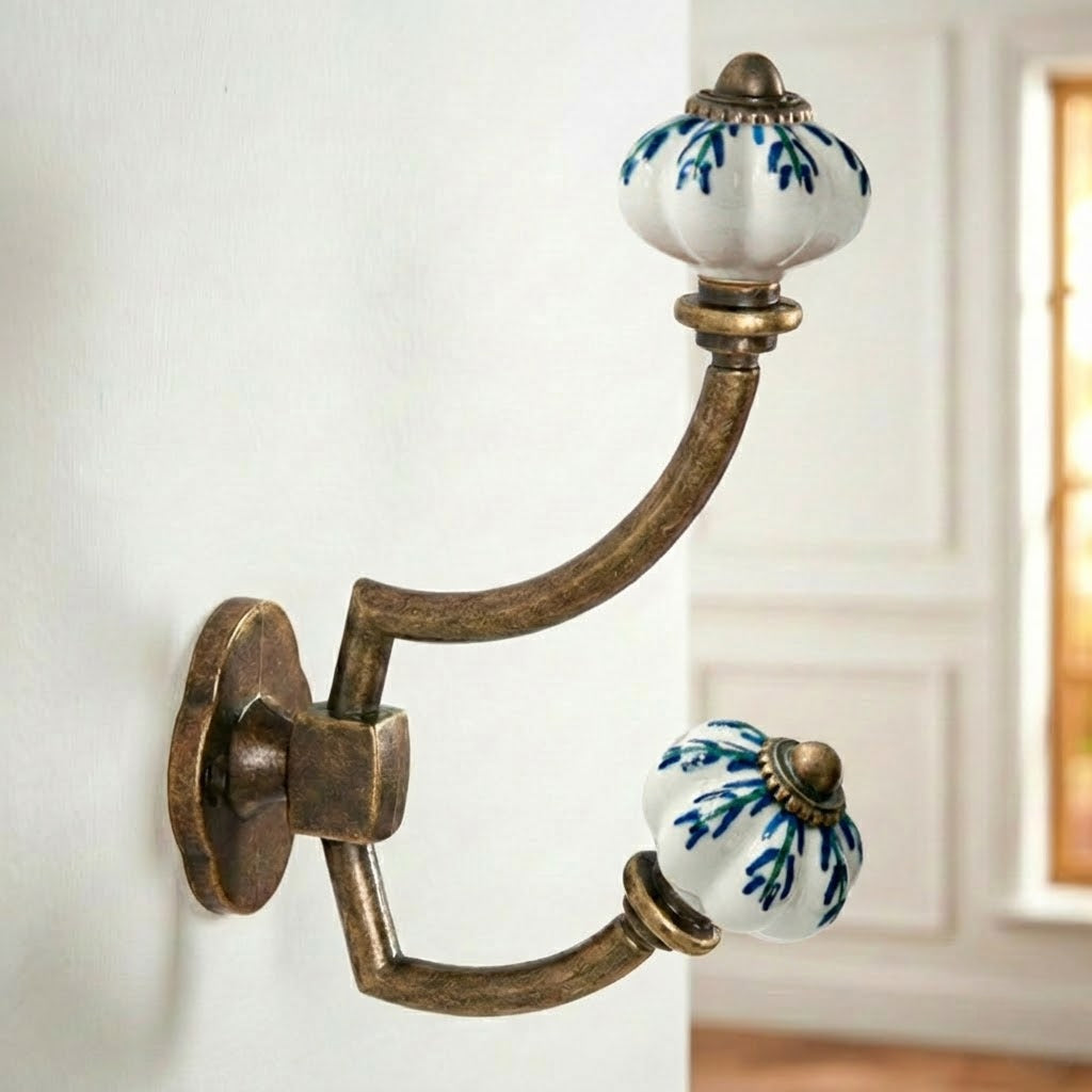 Gancho Parede Duplo de Porcelana Branco - C4051