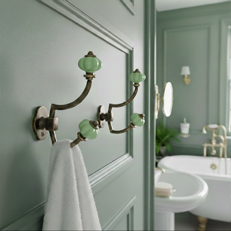 Gancho Parede Duplo de Porcelana Verde Claro - C4044