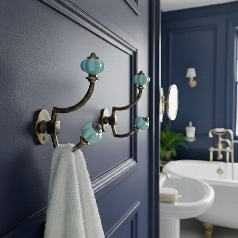 Gancho Parede Duplo de Porcelana Azul Claro - C4045