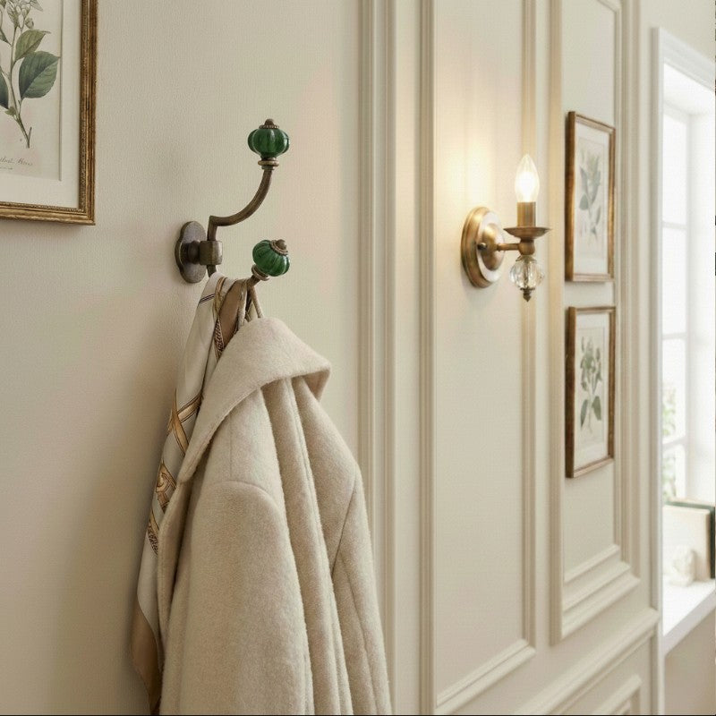 Gancho Parede Duplo de Porcelana Verde Escuro - C4047