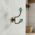 Gancho Parede Duplo de Porcelana Azul Claro - C4045