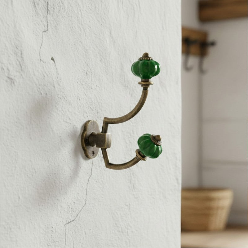 Gancho Parede Duplo de Porcelana Verde Escuro - C4047