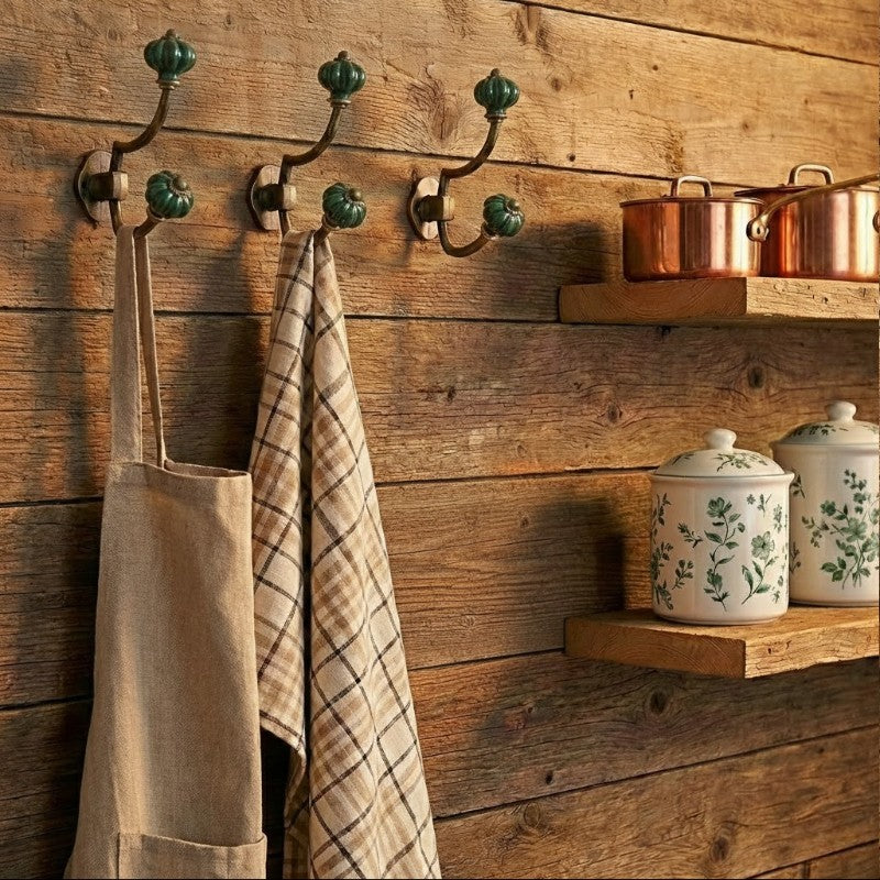 Gancho Parede Duplo de Porcelana Verde Escuro - C4047