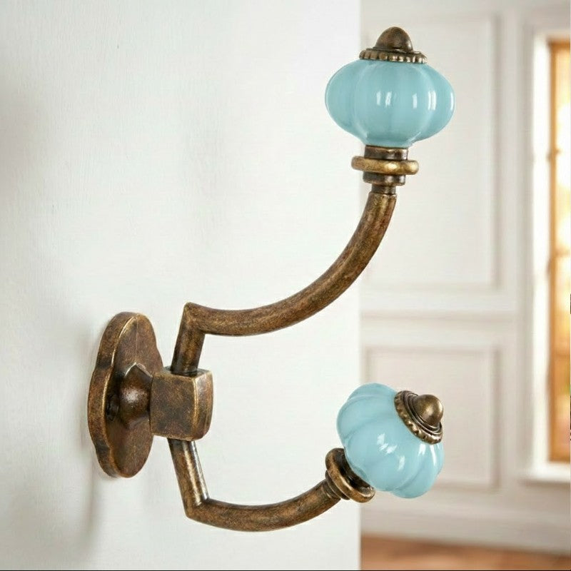 Gancho Parede Duplo de Porcelana Azul Claro - C4045