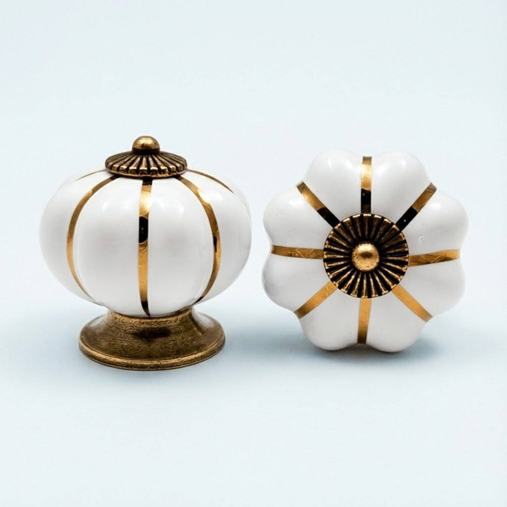 Puxador Gaveta Armário Porcelana Abóbora Branco - C1001