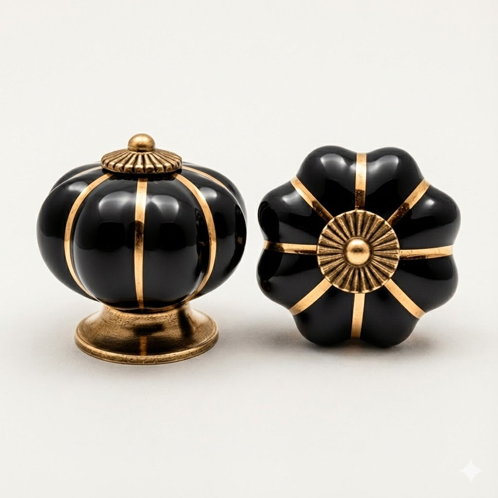 Puxador Porcelana Abóbora Preto - C1002