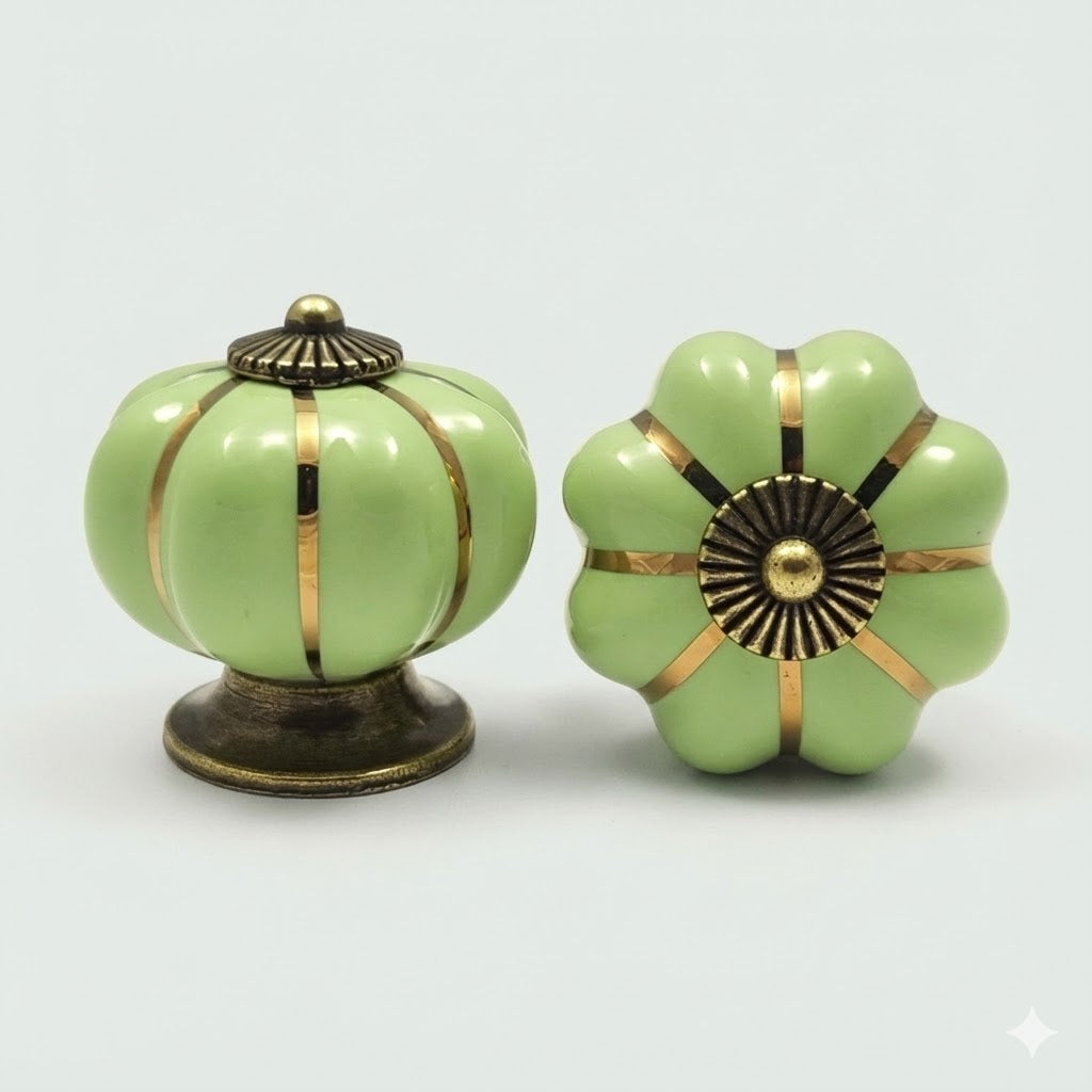 Puxador Porcelana Abóbora Verde - C1003