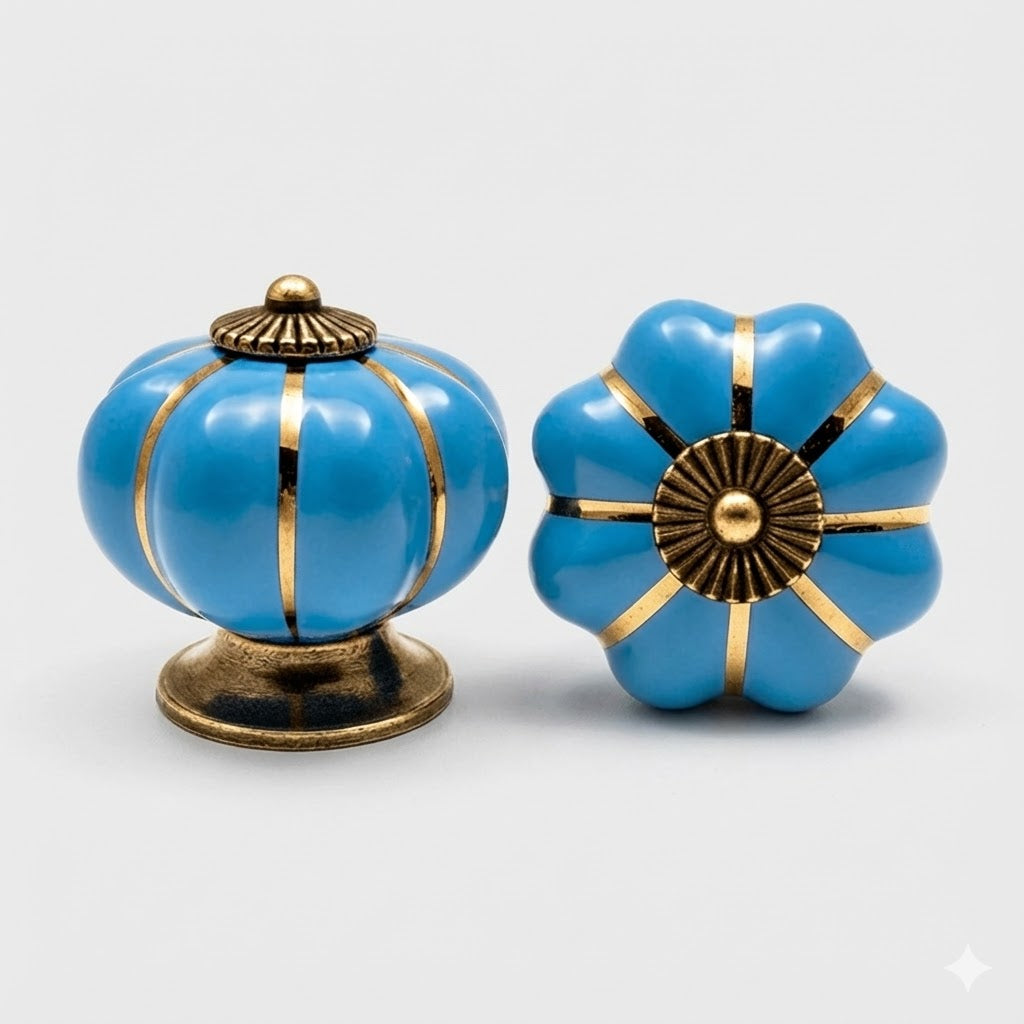 Puxador Porcelana Abóbora Azul - C1004