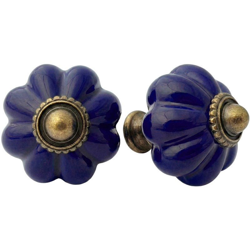 Puxador Porcelana Abóbora 34mm Azul Escuro - C1208