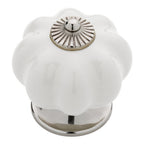 Puxador Porcelana Abóbora Branco e Cromado - C1013