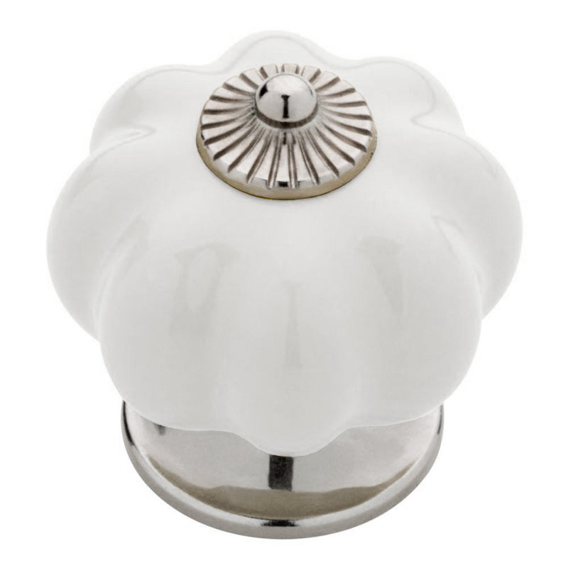 Puxador Porcelana Abóbora Branco e Cromado - C1013