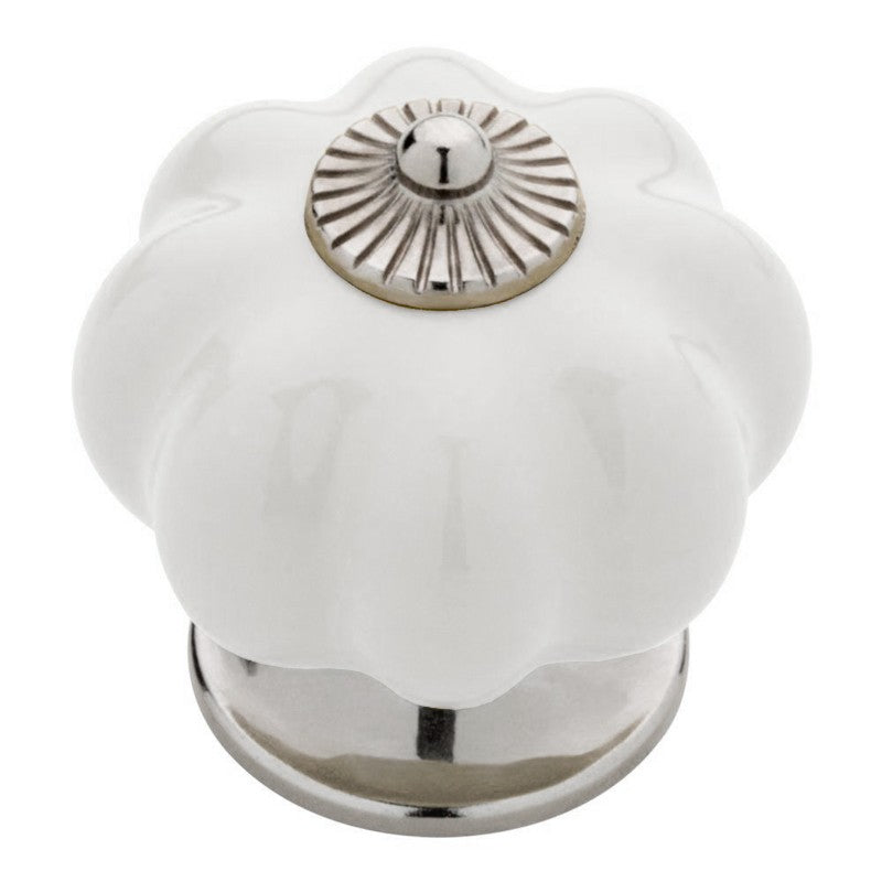 Puxador Porcelana Abóbora Branco e Cromado - C1013