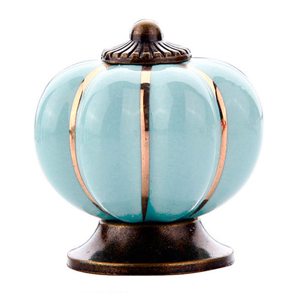 Puxador Porcelana Abóbora Azul Claro e Base Bronze - C1019