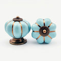 Puxador Porcelana Abóbora Azul Claro e Base Bronze - C1019