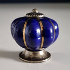 Puxador Porcelana Abóbora Azul Marinho e Base Bronze - C1020
