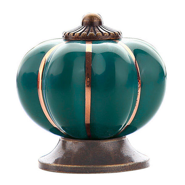 Puxador Porcelana Abóbora Verde Escuro e Base Bronze - C1021