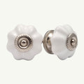 Puxador Porcelana Abóbora Branco e Base Cromada - C1022