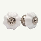 Puxador Porcelana Abóbora Branco e Base Cromada - C1022