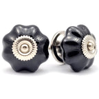 Puxador Porcelana Abóbora Preto e Base Cromada - C1023