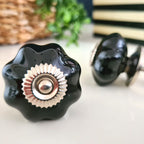 Puxador Porcelana Abóbora Preto e Base Cromada - C1023