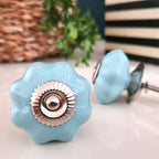 Puxador Porcelana Abóbora Azul Claro e Base Cromada - C1025