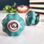 Puxador Porcelana Abóbora Verde e Base Cromada - C1026