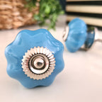 Puxador Porcelana Abóbora Azul e Base Cromada - C1030