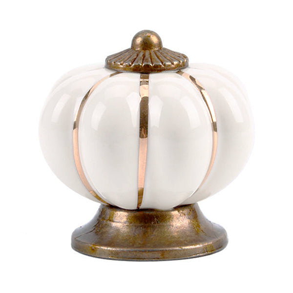 Puxador Porcelana Abóbora Branco Off-White e Base Bronze - C1035