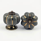 Puxador Porcelana Abóbora Cinza e Base Bronze - C1038