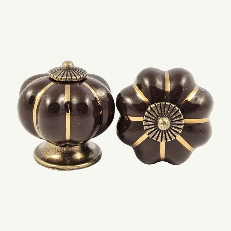 Puxador Porcelana Abóbora Marrom Café e Base Bronze - C1041