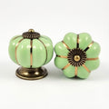 Puxador Porcelana Abóbora Verde Claro e Base Bronze - C1044