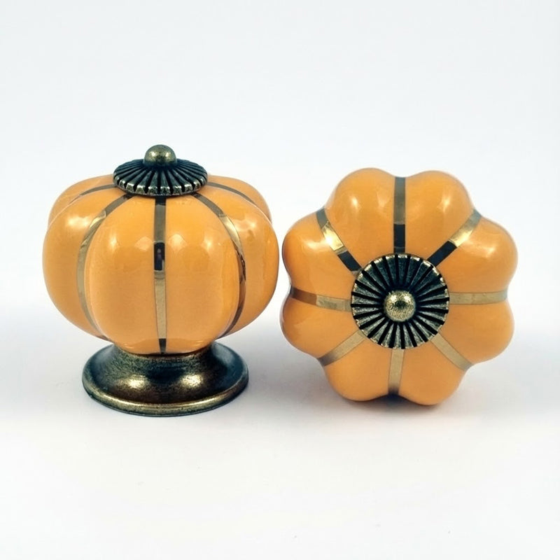 Puxador Porcelana Abóbora Laranja Claro e Base Bronze - C1045