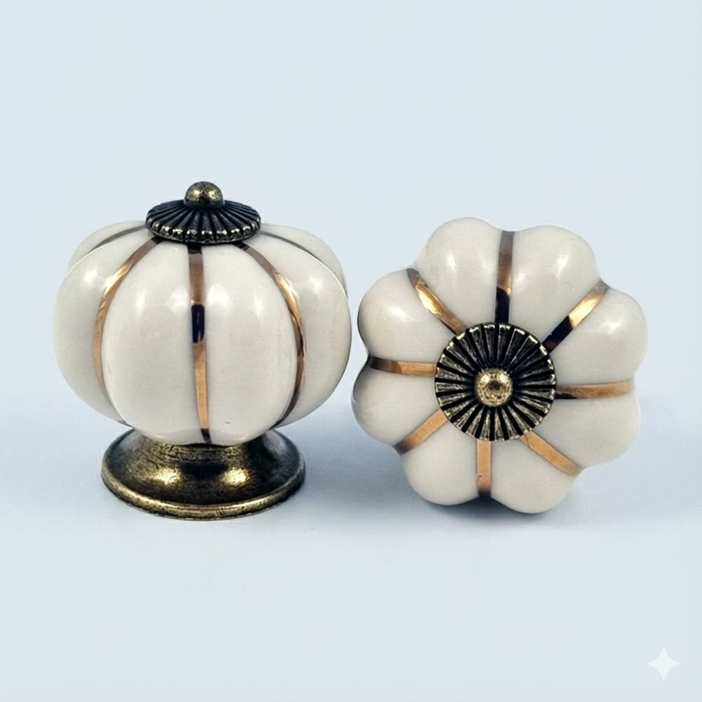 Puxador Porcelana Abóbora Areia e Base Bronze - C1046