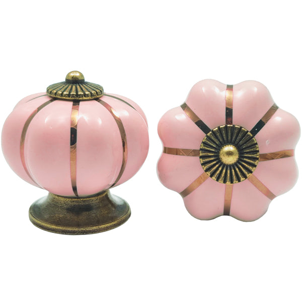 Puxador Porcelana Abóbora Rosa Claro e Base Bronze - C1048