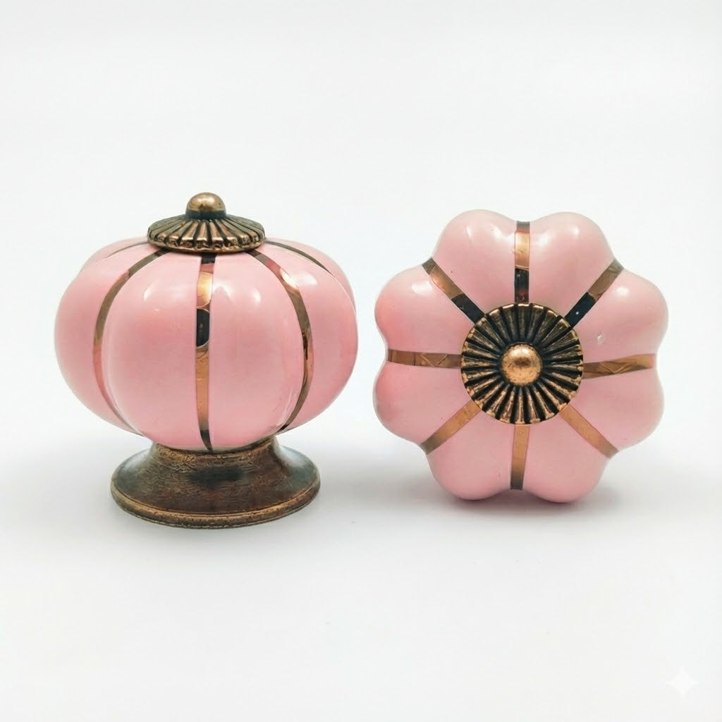 Puxador Porcelana Abóbora Rosa - C1008