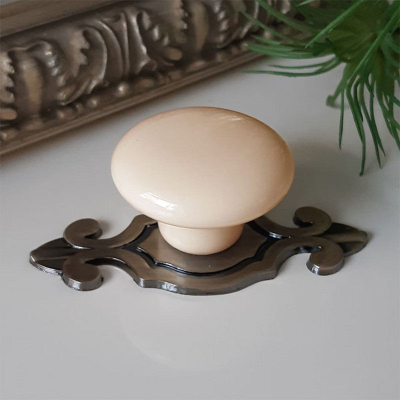 Puxador Porcelana Redondo Marfim 38mm - C1108