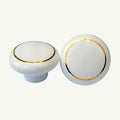 Puxador Porcelana Redondo Branco Linha Dourada 38mm - C1120