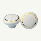 Puxador Porcelana Redondo Branco Linha Dourada 38mm - C1120