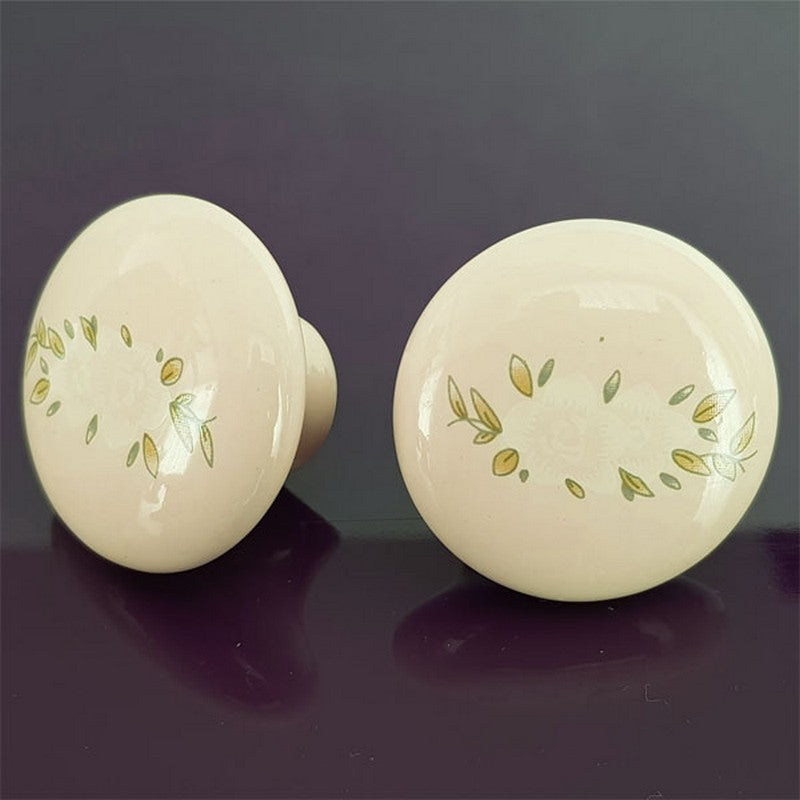 Puxador Porcelana Redondo Marfim+Flor 38mm - C1139