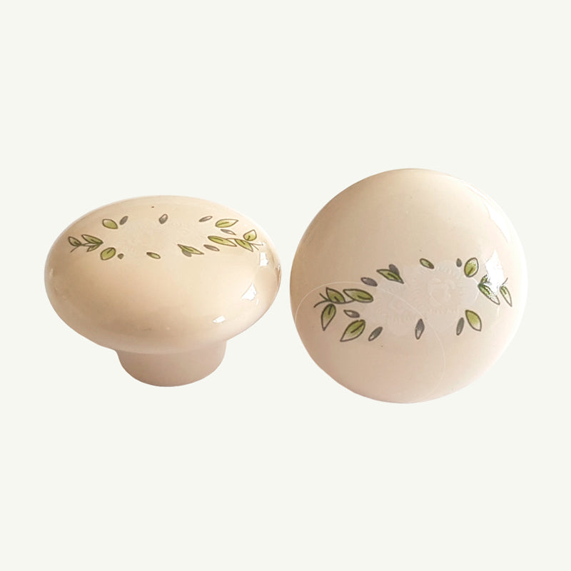 Puxador Porcelana Redondo Marfim+Flor 38mm - C1139