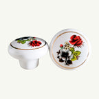 Puxador Porcelana Redondo 38mm Flor e Linha Dourada - C1153