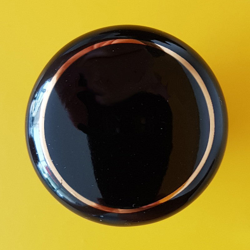 Puxador Porcelana Redondo Preto Linha Dourada 38mm - C1155
