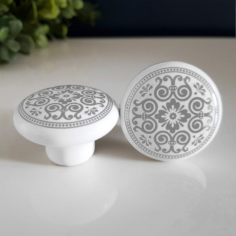 Puxador Porcelana Redondo Estampa Cinza 38mm - C1171