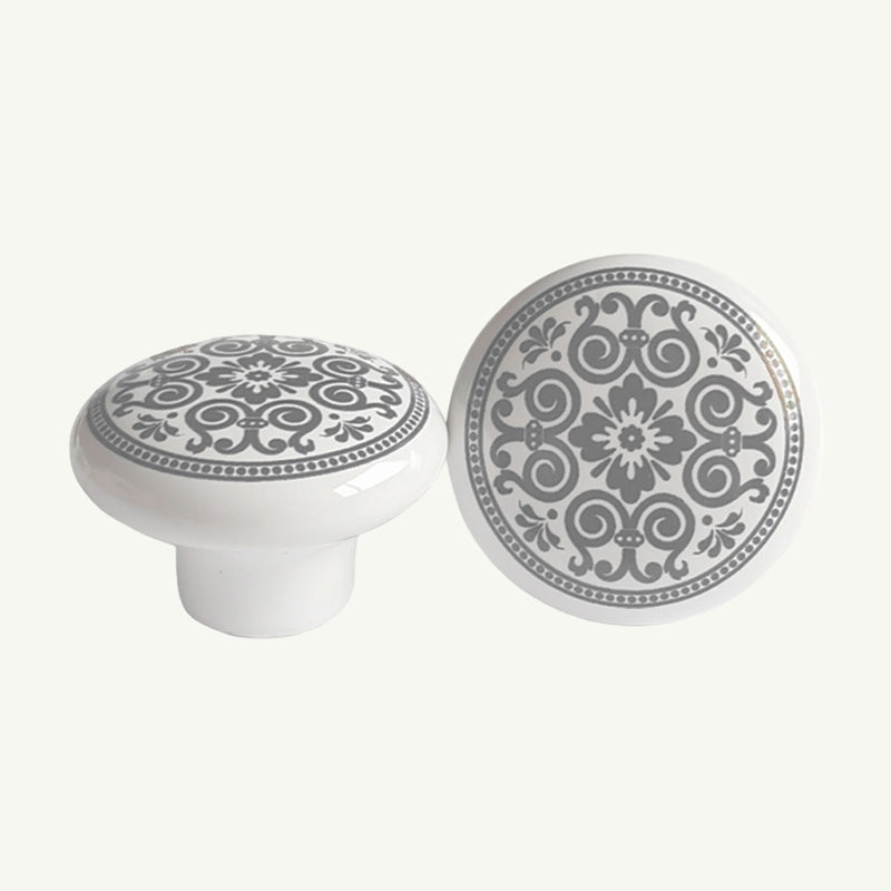 Puxador Porcelana Redondo Estampa Cinza 38mm - C1171