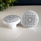 Puxador Porcelana Redondo Estampa Cinza 38mm - C1172