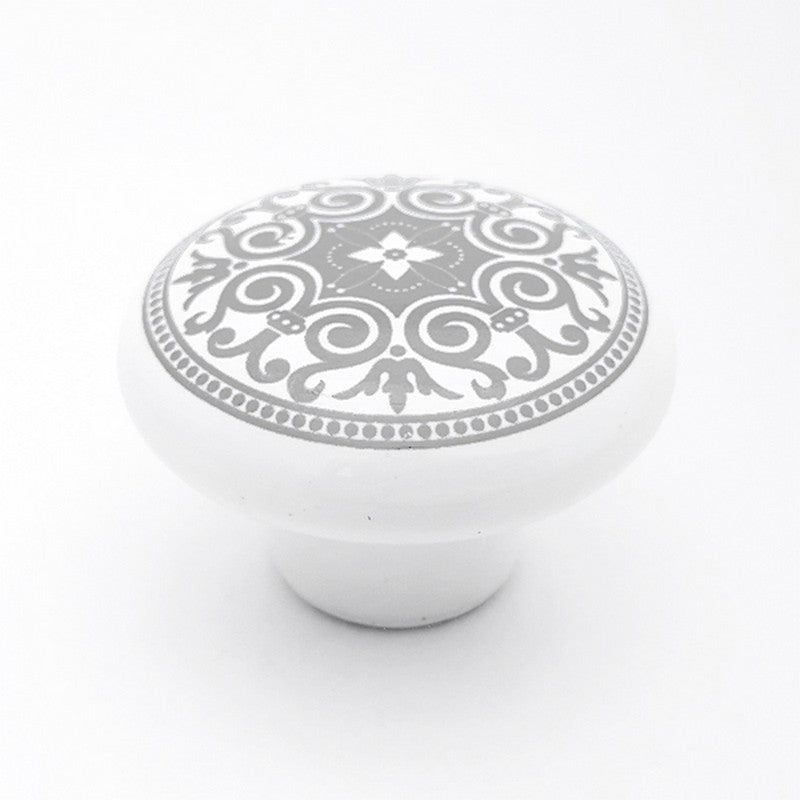 Puxador Porcelana Redondo Estampa Cinza 38mm - C1172