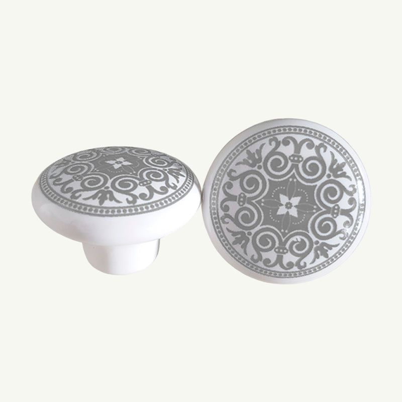 Puxador Porcelana Redondo Estampa Cinza 38mm - C1172