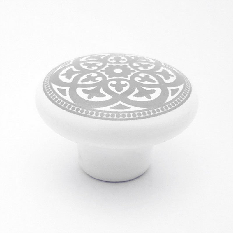 Puxador Porcelana Redondo Estampa Cinza 38mm - C1173
