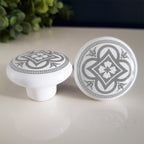 Puxador Porcelana Redondo Estampa Cinza 38mm - C1174