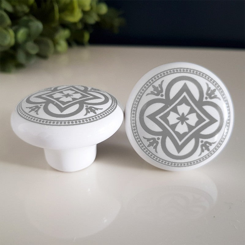 Puxador Porcelana Redondo Estampa Cinza 38mm - C1174